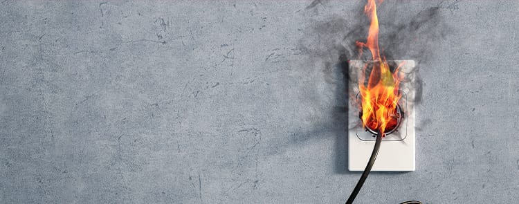 electrical fire at outlet in the wall